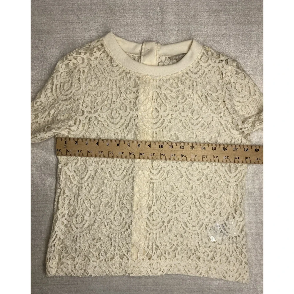 Banana Republic Shirt Womens Medium Ivory Lace Button Back Long Sleeve Sheer Top